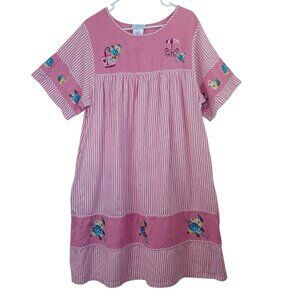 National House Dress Pink White Stripe Embroidered Loungewear Womens Plus 2X
